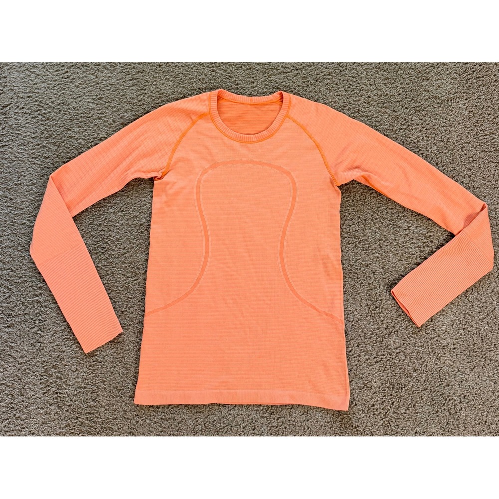 Lululemon Swiftly Tech Long Sleeve Crew Orange Marl Sz 8 Thumbholes Workout Top
